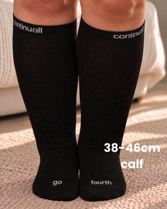 Compression socks on a wider calf, 38-46cm