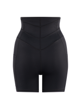 Continuall postpartum compression mini short, back view showing RepairWear panels