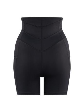 Continuall postpartum compression mini short, back view showing RepairWear panels
