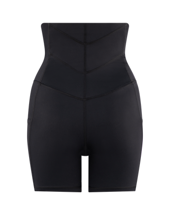 Continuall pregnancy compression mini short, back view showing RepairWear panels